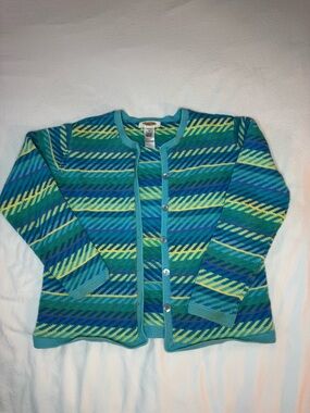 Talbots Petite Multicolor Knit Cardigan - Turquoise, Blue, Yellow
